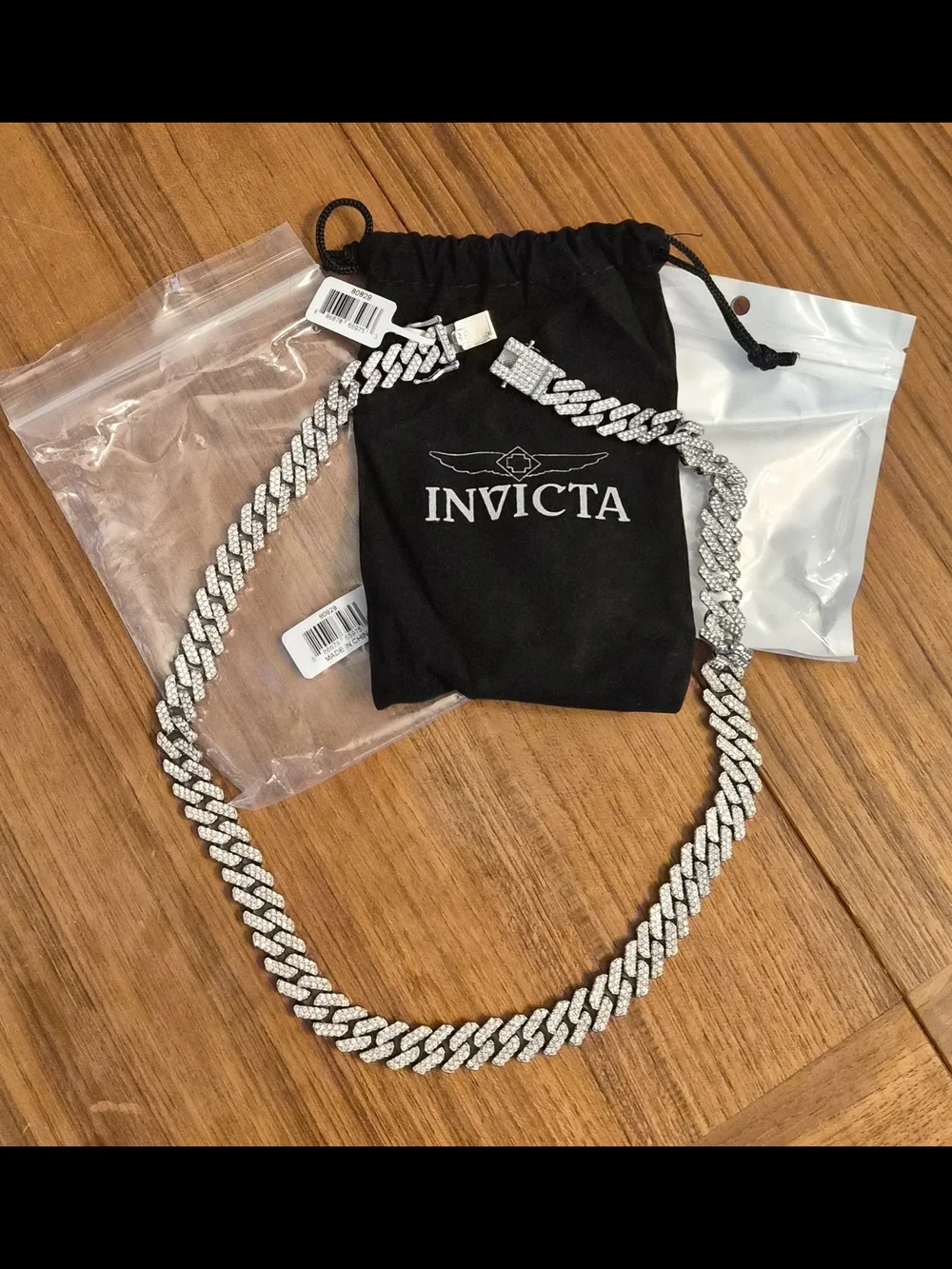 Invicta Iced Cuban Link Necklace & Bracelet Set – Silver Tone – New w/ Tags